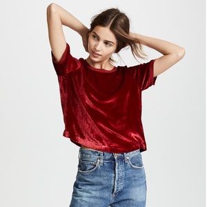 Alice + Olivia “Piera” Velvet Tee in Deep Ruby